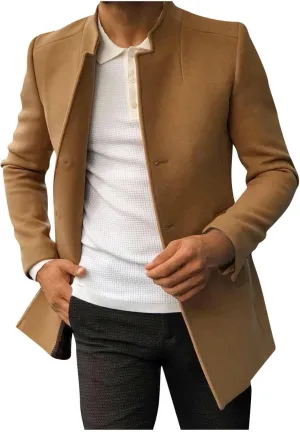 Mens Trench Coat Notched Collar Single Breasted Peacoat Winter Overcoat With Pockets Windbreaker Warm Jackets
