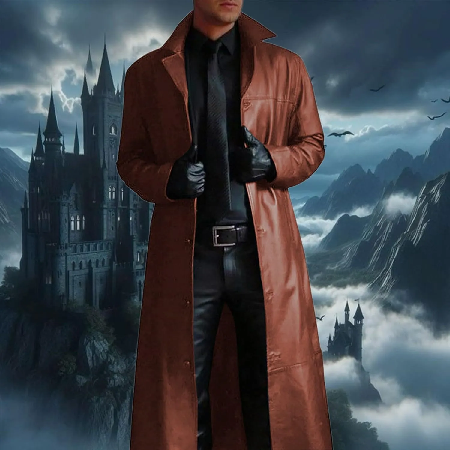 Men's Trench Coat Slim Fit Notch Lapel Single Breasted Overcoat Winter Warm Cotton Business Long Jacket Windbreaker