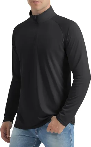 Mens UPF50  Sun Shirts Uv Protection Long Sleeve Rush Guard 1/4 Zip Lightweight Quick Dry Athletic T-Shirts