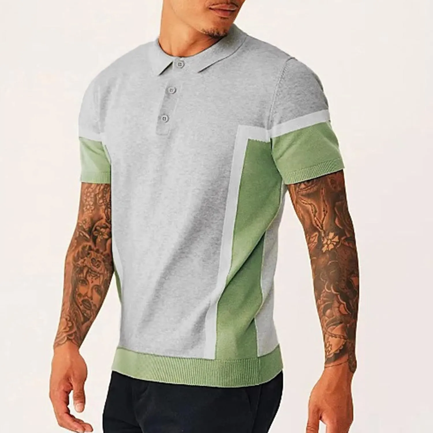 Mens Vintage Striped Knit Polos Shirts Short Sleeve Button Down Golf Casual Shirts Summer Big and Tall Collar Shirts