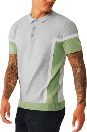 Mens Vintage Striped Knit Polos Shirts Short Sleeve Button Down Golf Casual Shirts Summer Big and Tall Collar Shirts