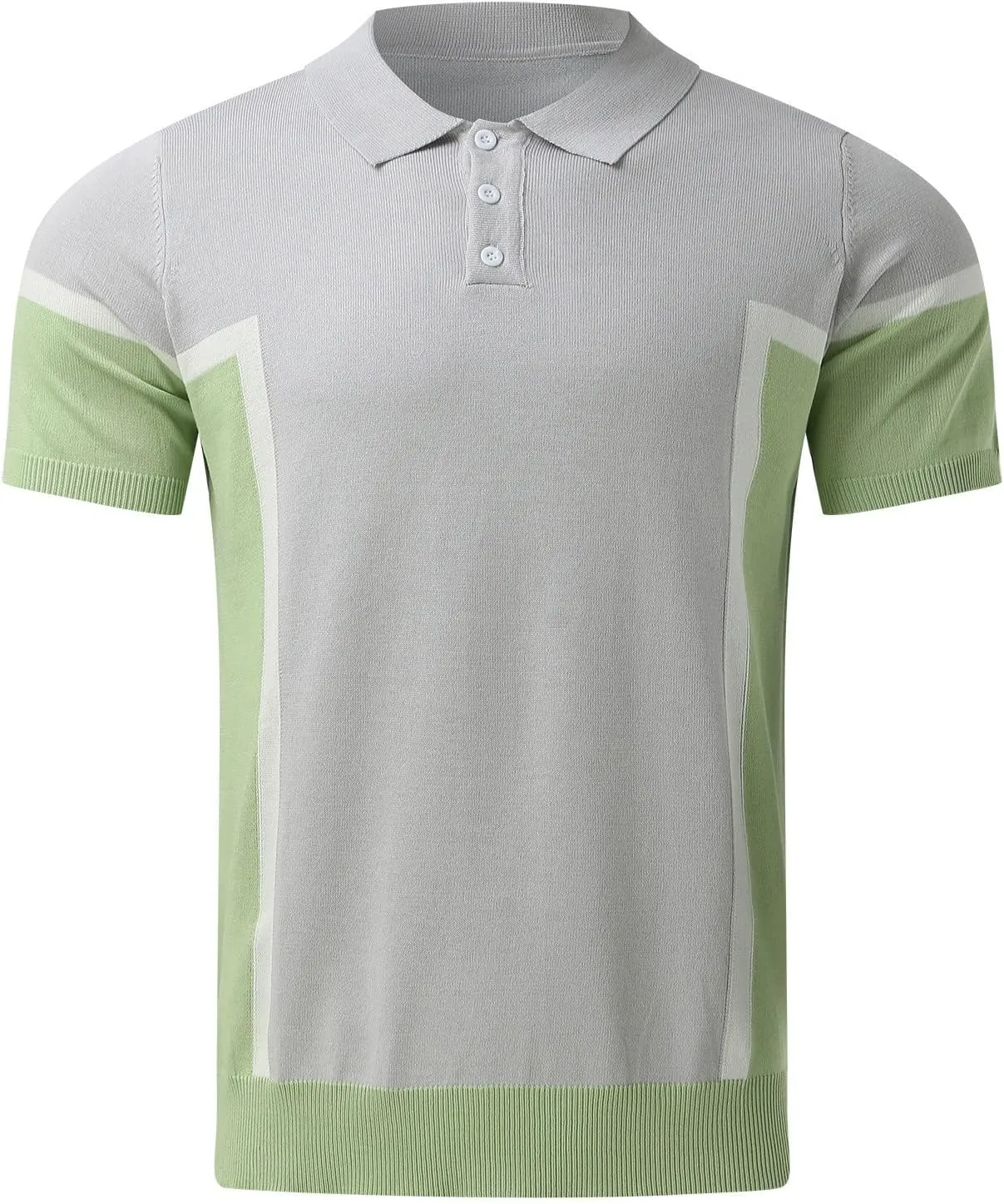 Mens Vintage Striped Knit Polos Shirts Short Sleeve Button Down Golf Casual Shirts Summer Big and Tall Collar Shirts