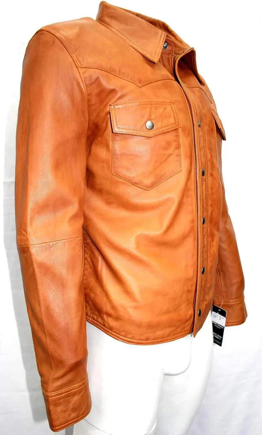 Men's Western Trucker Leather Smart Fitted Denim Shirt Style Stud Button Jacket