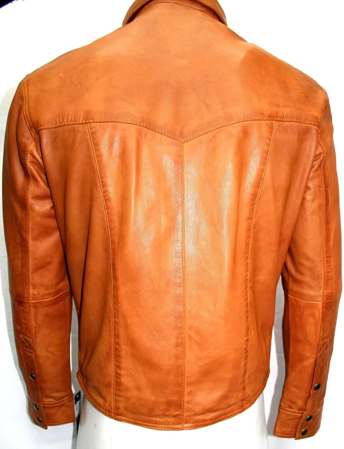 Men's Western Trucker Leather Smart Fitted Denim Shirt Style Stud Button Jacket