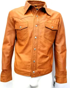 Men's Western Trucker Leather Smart Fitted Denim Shirt Style Stud Button Jacket