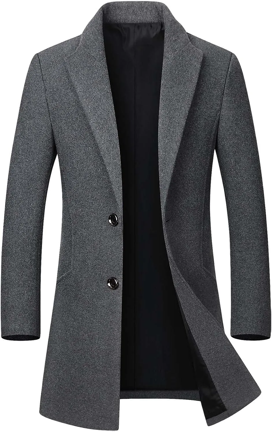 Men's Winter Coat Trench Overcoat Wool Blend Casual Single Breasted Mid-Long Pea Top Jacket