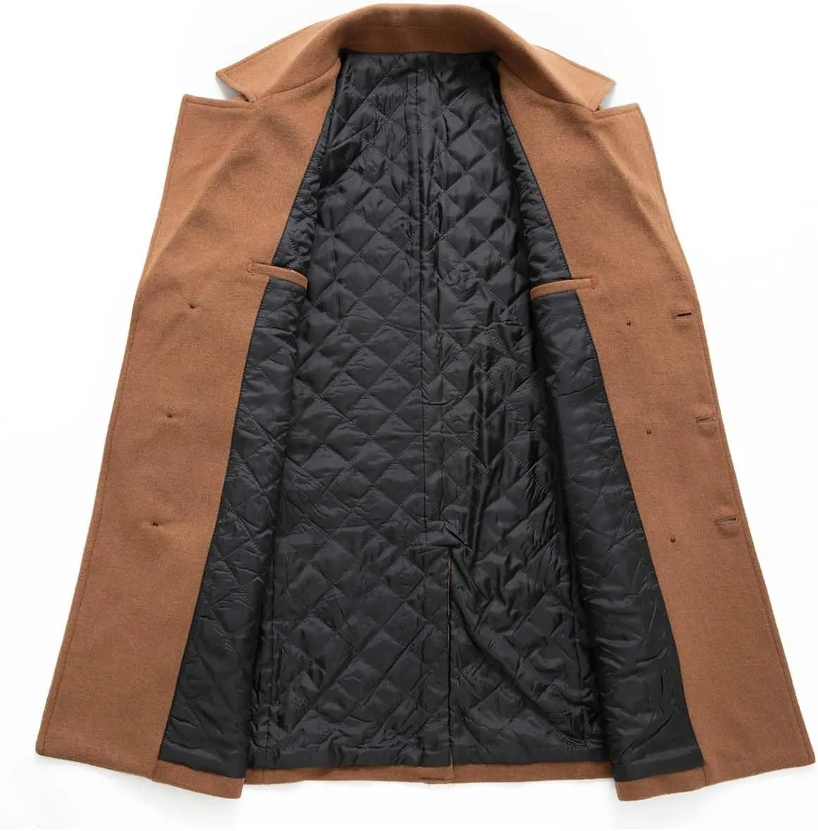 Men's Winter Coat Wool Blend Trench Overcoat Casual Double Breasted Long Pea Topcoat