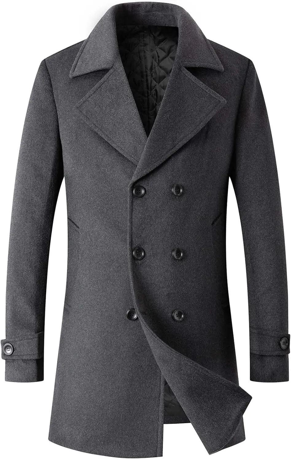 Men's Winter Coat Wool Blend Trench Overcoat Casual Double Breasted Long Pea Topcoat
