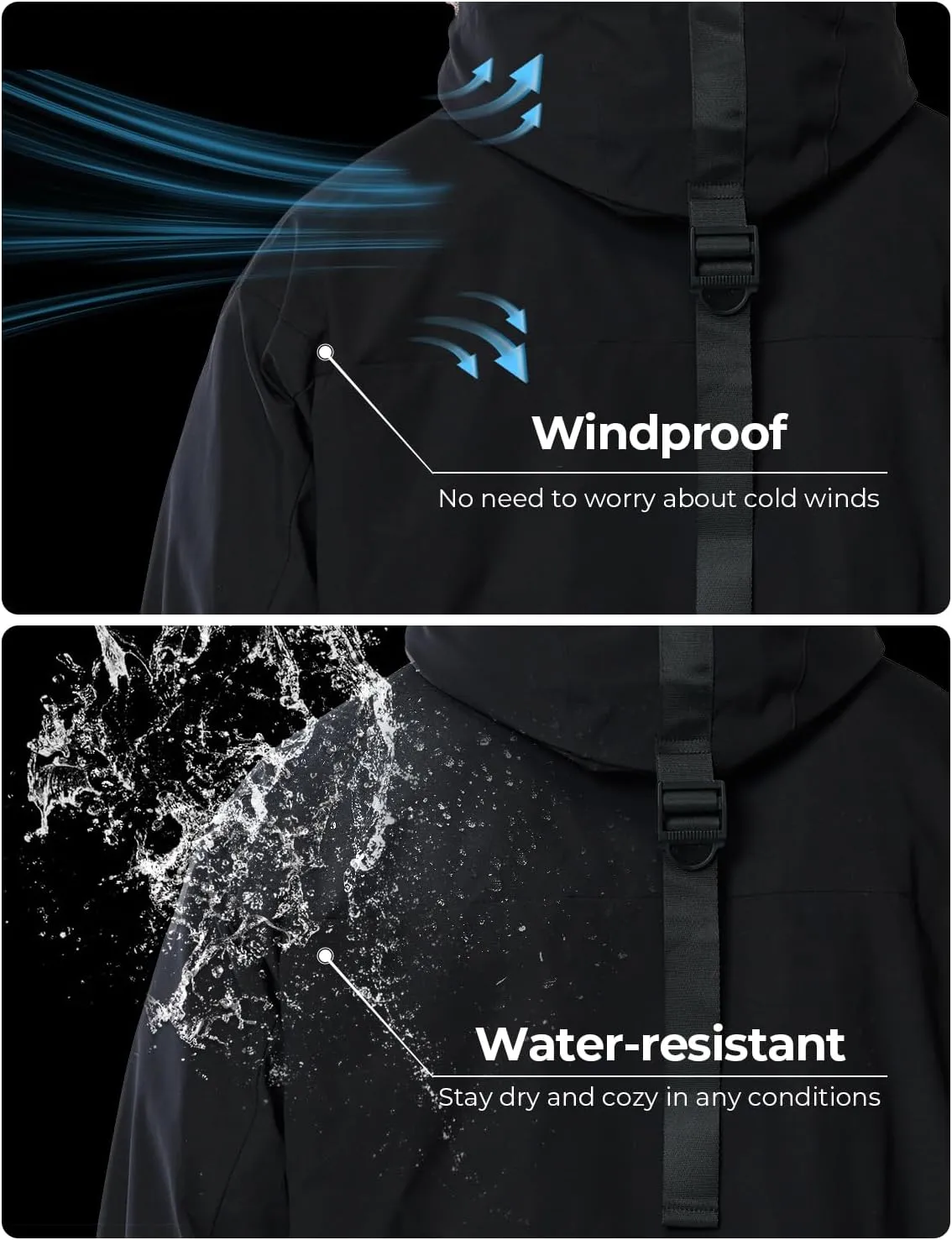 Men's Winter Ski Coat Heavy Down Water Resistant Jacket Insulated Snowboard Parka with Hood