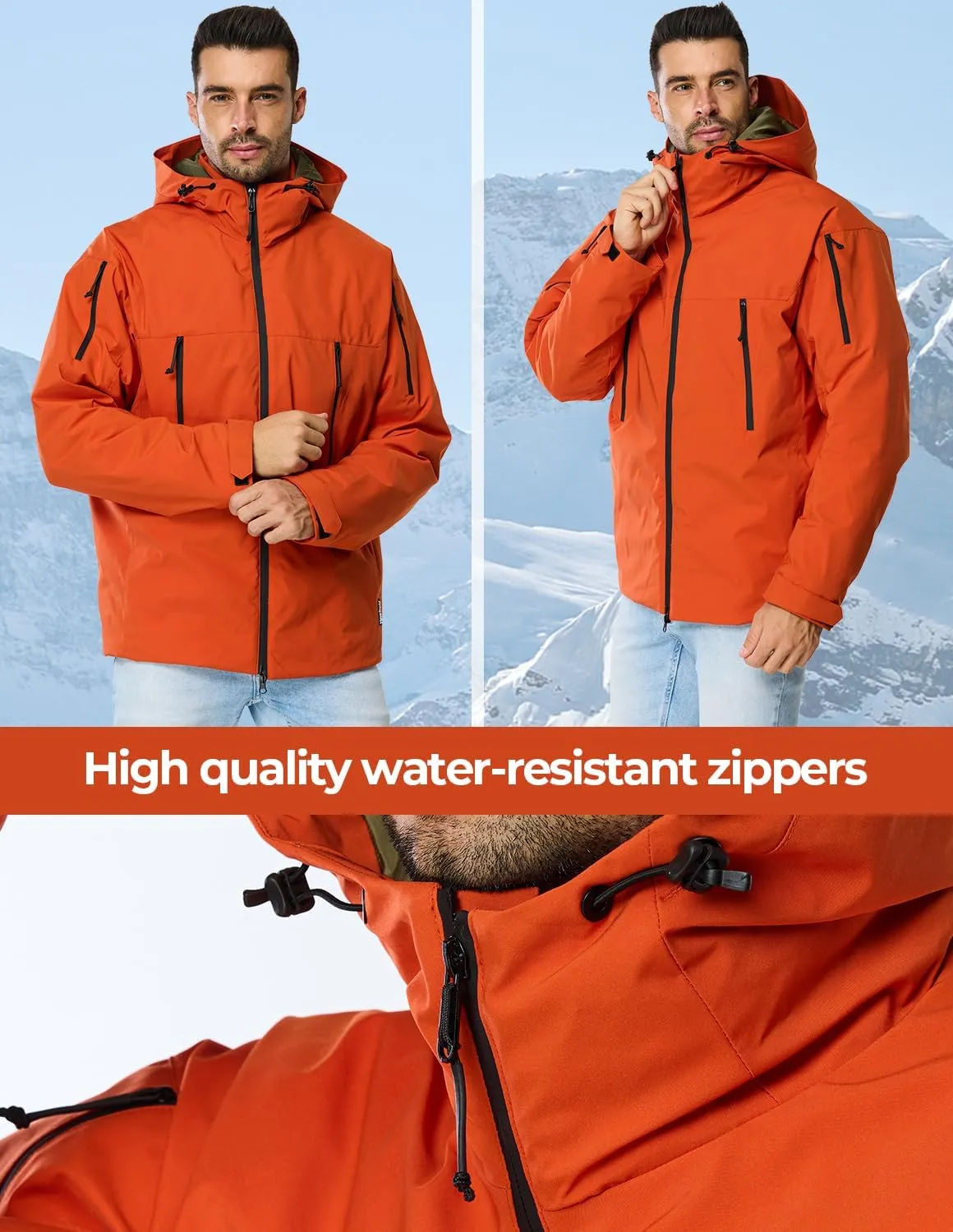Men's Winter Ski Coat Heavy Down Water Resistant Jacket Insulated Snowboard Parka with Hood