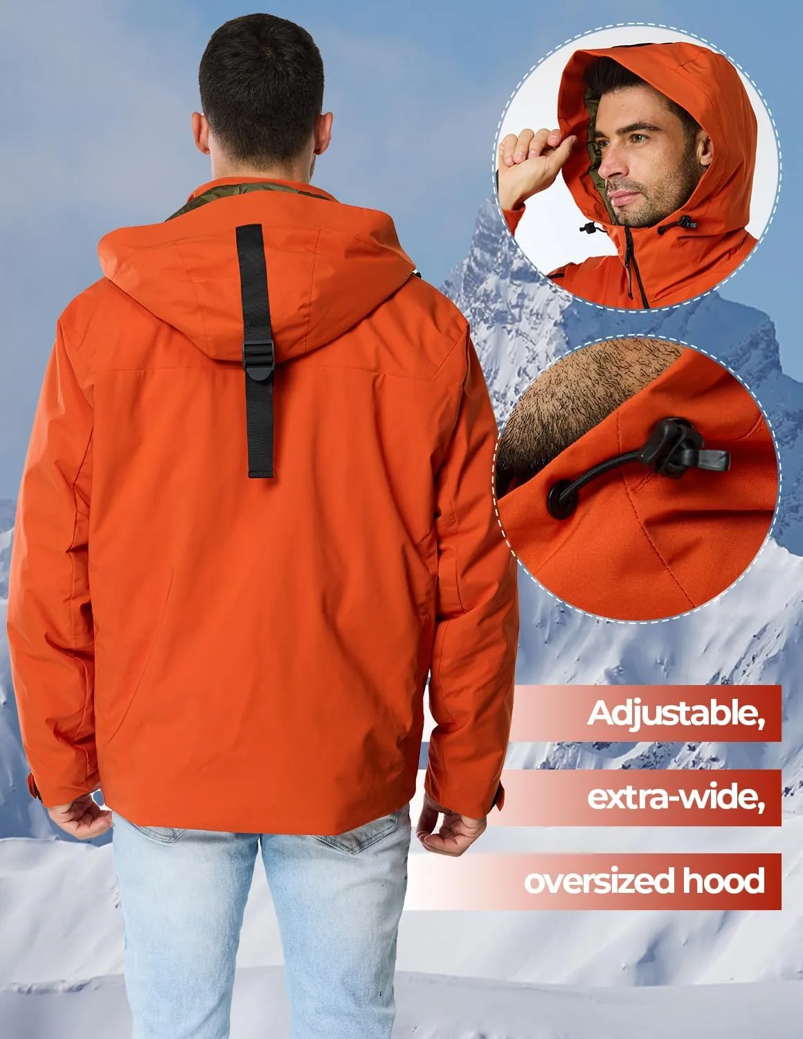 Men's Winter Ski Coat Heavy Down Water Resistant Jacket Insulated Snowboard Parka with Hood
