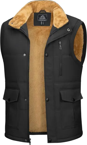 Men's Winter Vests Warm Fleece Lined Sleeveless Jackets Casual Outerwear Stand Collar Padded Coat