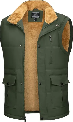 Men's Winter Vests Warm Fleece Lined Sleeveless Jackets Casual Outerwear Stand Collar Padded Coat