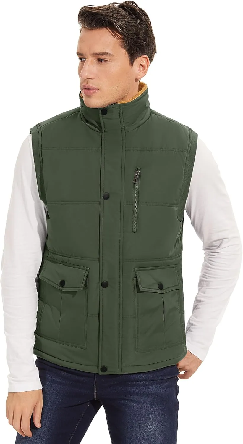 Men's Winter Vests Warm Fleece Lined Sleeveless Jackets Casual Outerwear Stand Collar Padded Coat