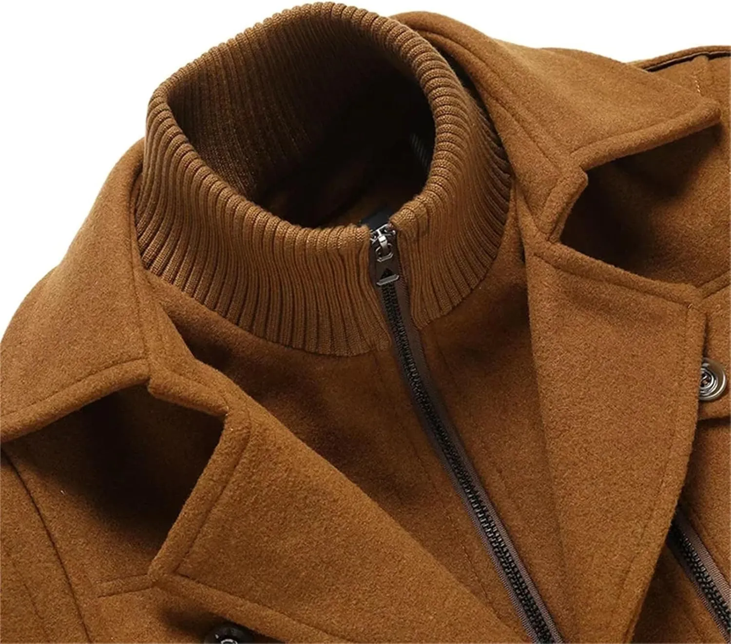 Men's Winter Wool Coats Fashion Middle Long Scarf Collar Cotton-Padded Thick Warm Woolen Jacket