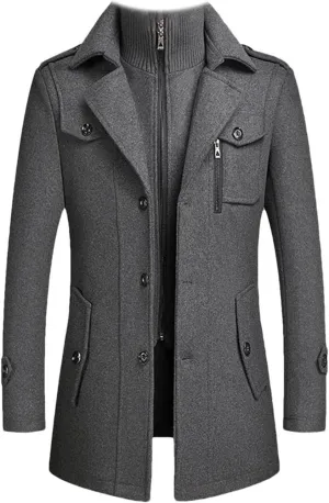Men's Winter Wool Coats Fashion Middle Long Scarf Collar Cotton-Padded Thick Warm Woolen Jacket