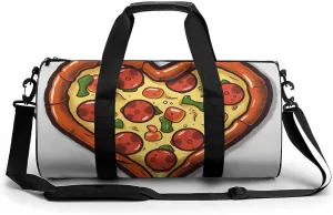 Mens Womens Gym Bag, I Love Pizza Heart Print Duffle Bags,travel Gym Duffle Bag,garment Duffle Bag,gym Bag with Shoe Compartment