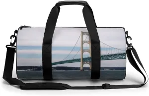 Mens Womens Gym Bag, Mackinac Suspension Bridge Print Duffle Bags,travel Gym Duffle Bag,garment Duffle Bag,gym Bag with Shoe Compartment