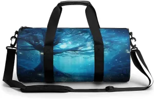 Mens Womens Gym Bag, Mystical Fantasy Forest Blue Nature Print Duffle Bags,travel Gym Duffle Bag,garment Duffle Bag,gym Bag with Shoe Compartment