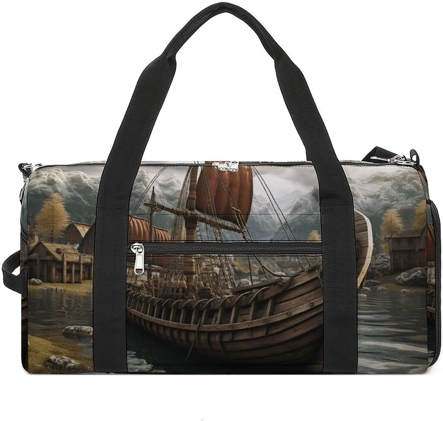 Mens Womens Gym Bag, Old Viking Boat Print Duffle Bags,travel Gym Duffle Bag,garment Duffle Bag,gym Bag with Shoe Compartment