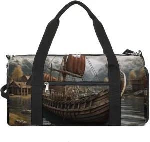 Mens Womens Gym Bag, Old Viking Boat Print Duffle Bags,travel Gym Duffle Bag,garment Duffle Bag,gym Bag with Shoe Compartment