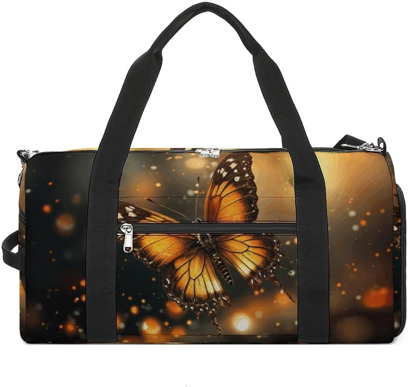 Mens Womens Gym Bag, Orange Butterfly Print Duffle Bags,travel Gym Duffle Bag,garment Duffle Bag,gym Bag with Shoe Compartment