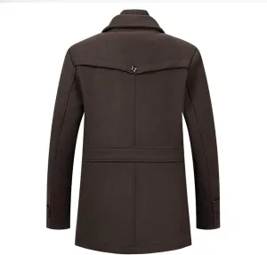 Men's Wool Blend Coats with Detachable Zipper Winter Warm Jakcet Single Breasted Business Windbreaker Pea Coat