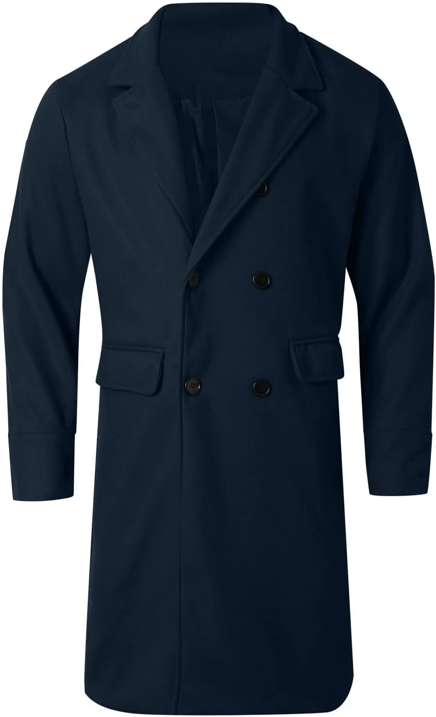 Mens Wool Blend Pea Coat Slim Fit Winter Trench Coat Notched Lapel Double Breasted Overcoat Business Mid Long Jacket