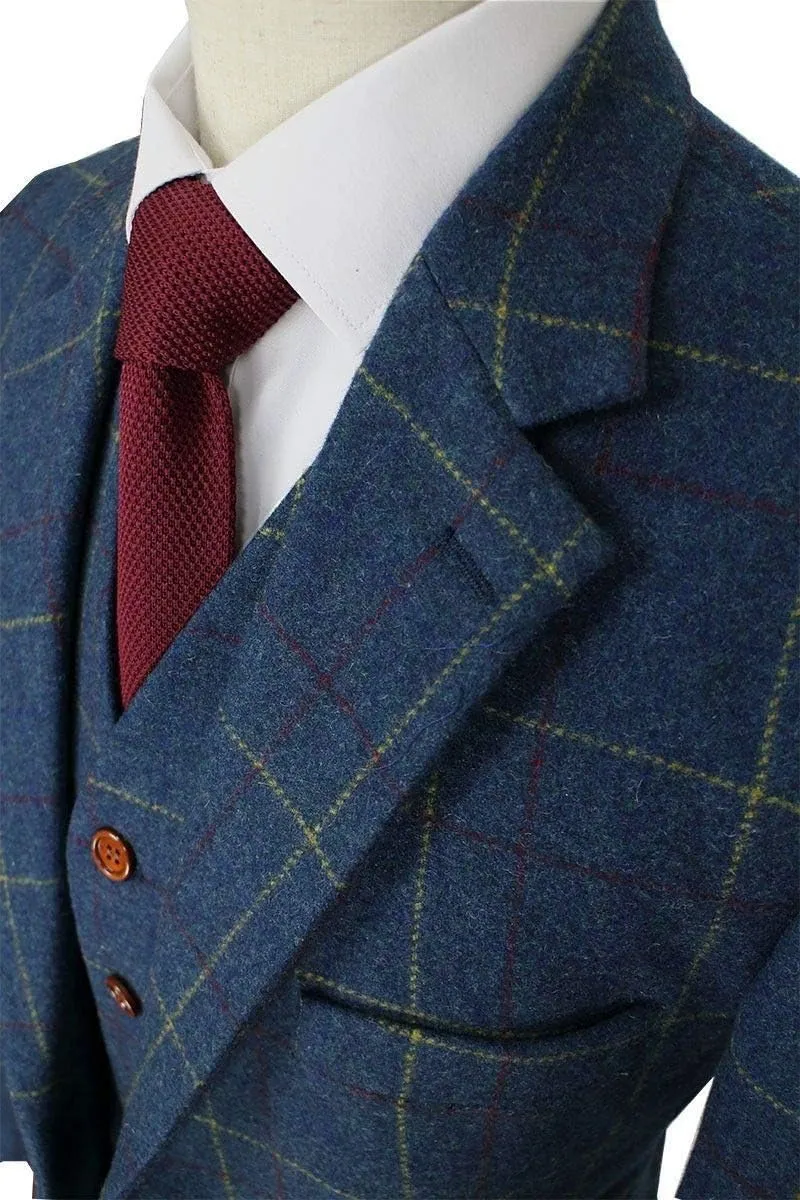 Mens Wool Blend Tweed Slim Fit Check Plaid Casual Dress Suit Separate Pant