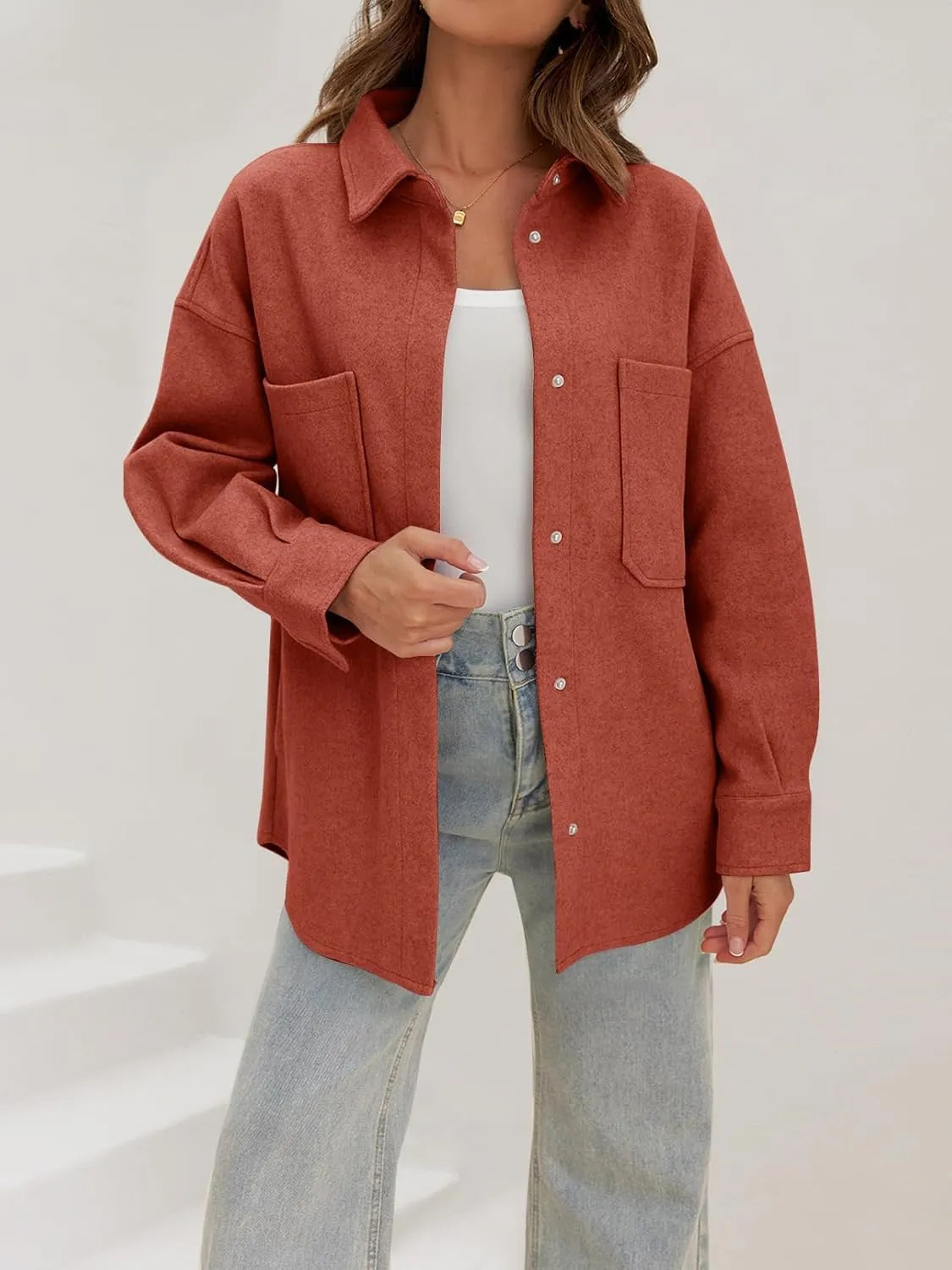 MEROKEETY Women's 2024 Fall Oversized Long Sleeve Shacket Jacket Button Down Wool Blend Coats with Pockets