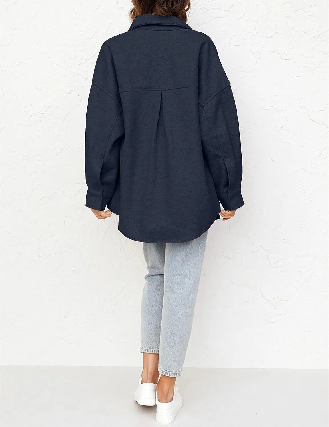 MEROKEETY Women's 2024 Fall Oversized Long Sleeve Shacket Jacket Button Down Wool Blend Coats with Pockets