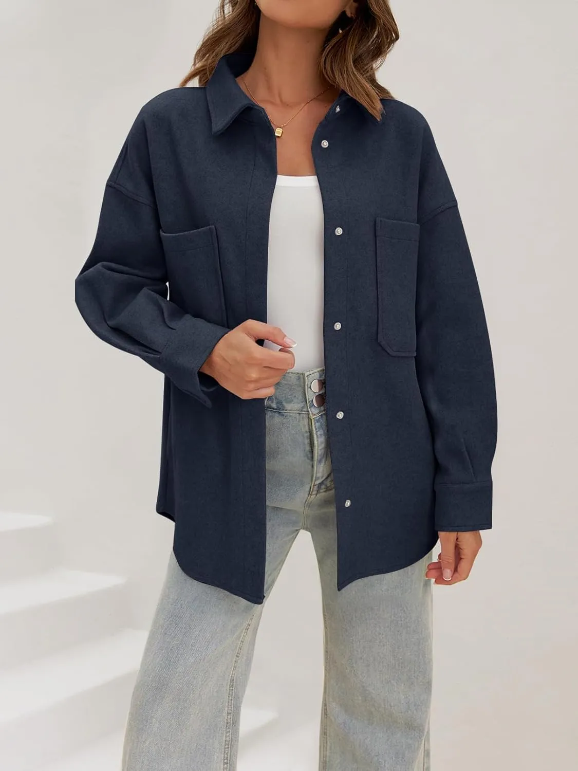 MEROKEETY Women's 2024 Fall Oversized Long Sleeve Shacket Jacket Button Down Wool Blend Coats with Pockets