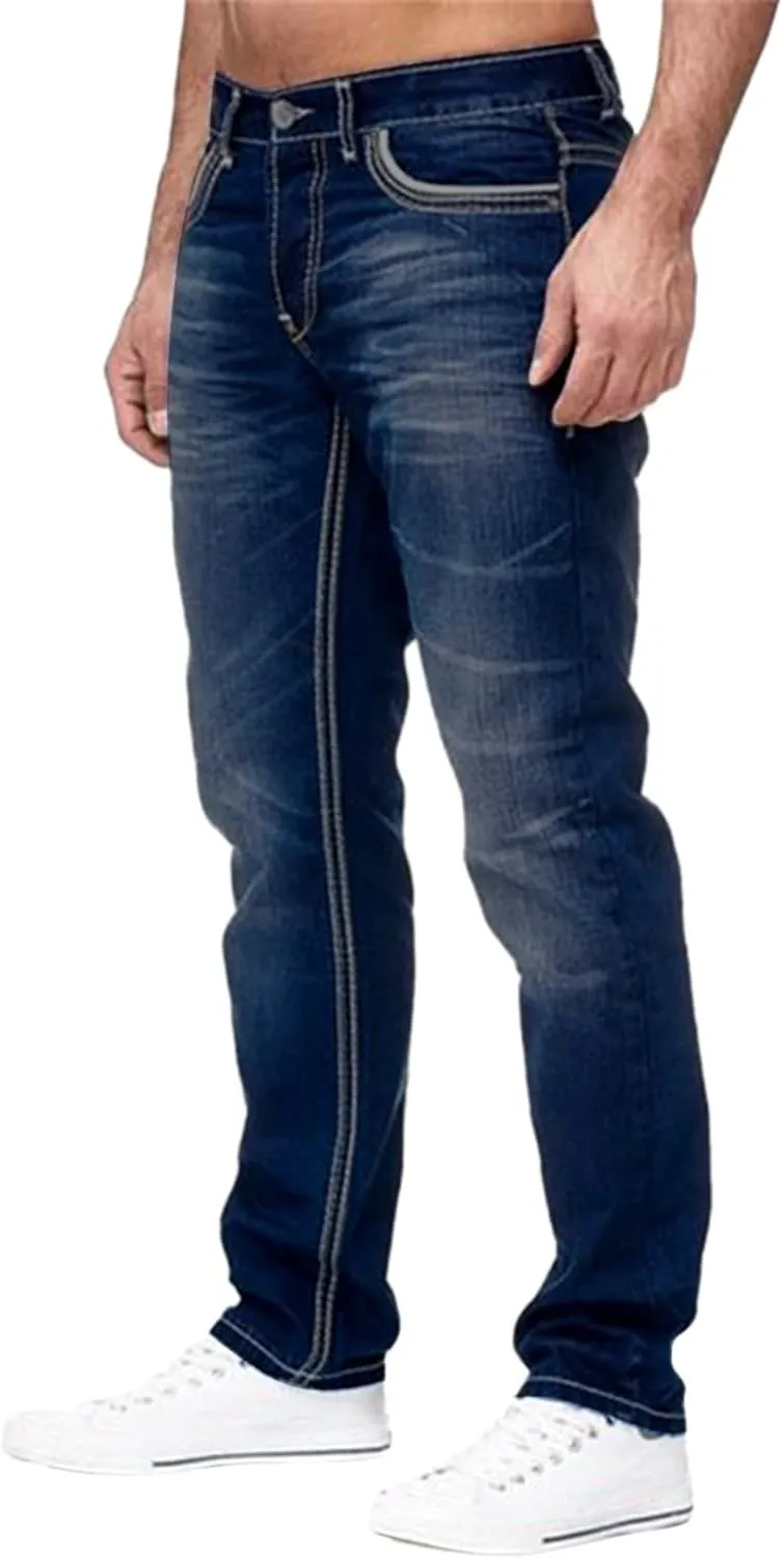 MIDOO Big and Tall Jeans for Men Loose Fit Elastic Waist Denim Pants Lightweight Skinny Jeans Tapered Leg Trousers