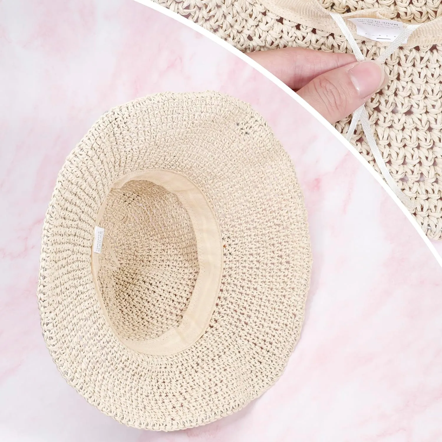 MILAKOO Crochet Bucket Hat Knit Braided Floppy Soild Color Cap for Women Foldable Sun Bowler Hat