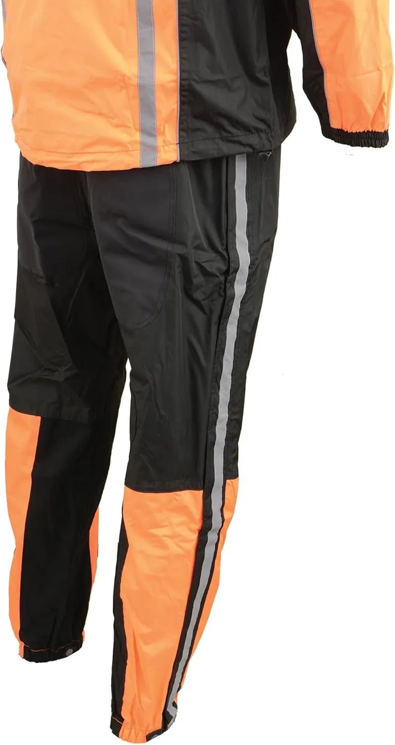 Milwaukee Leather SH233102 Men's Black and Orange Water Resistant Rain Suit with Reflective Tape
