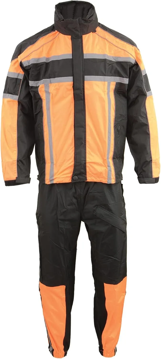 Milwaukee Leather SH233102 Men's Black and Orange Water Resistant Rain Suit with Reflective Tape