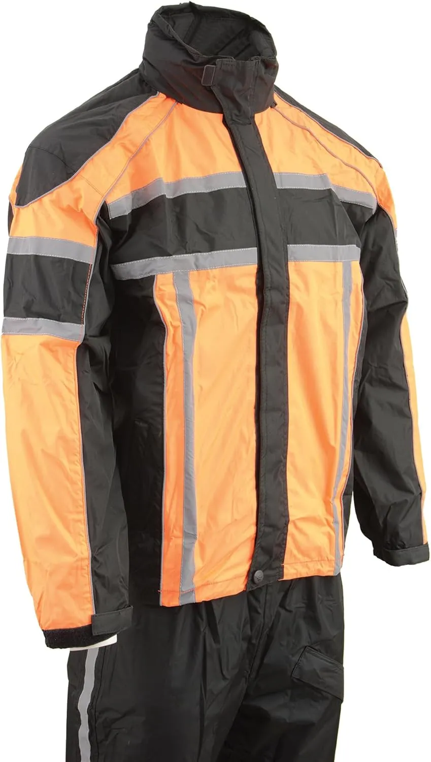 Milwaukee Leather SH233102 Men's Black and Orange Water Resistant Rain Suit with Reflective Tape