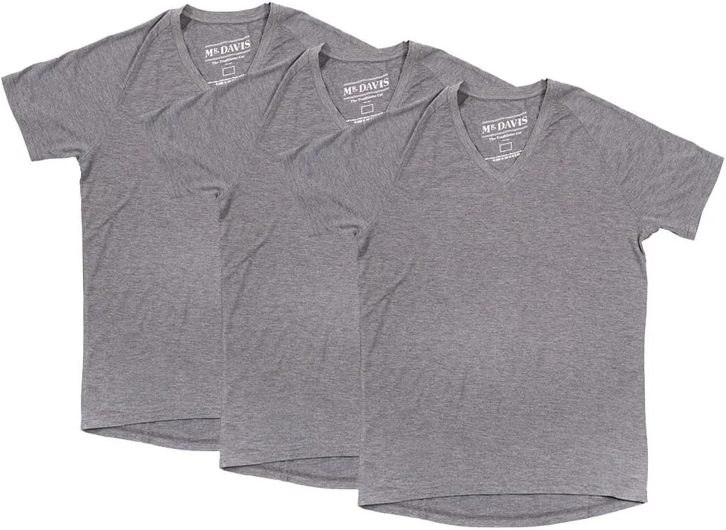 Mr. Davis Men's Bamboo Viscose Traditional Cut V Neck - Stylish Undershirts with Stretch Fabric for a 3 Pack