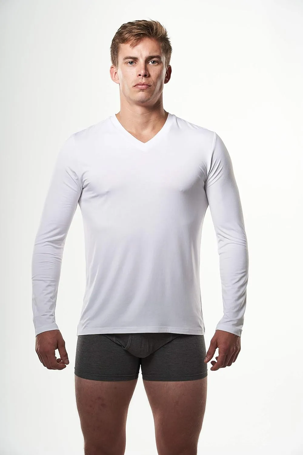Mr. Davis Men's Long Sleeve Bamboo Viscose Base Layer Undershirt - with Stretch Fabric for a
