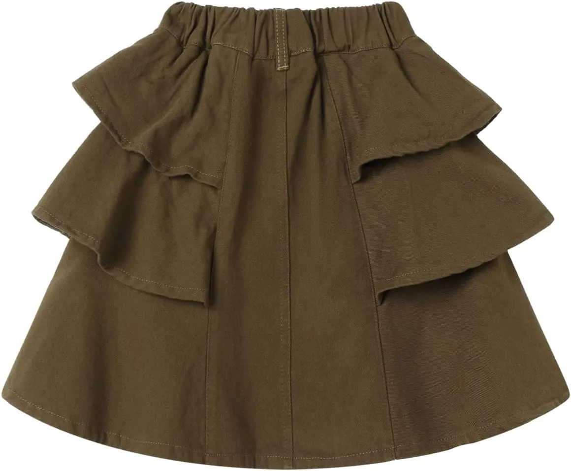 Mud Kingdom Girls Layered Jean Skirt Pull On Elastic Waist Demin Pleated Ruffle Skorts Casual