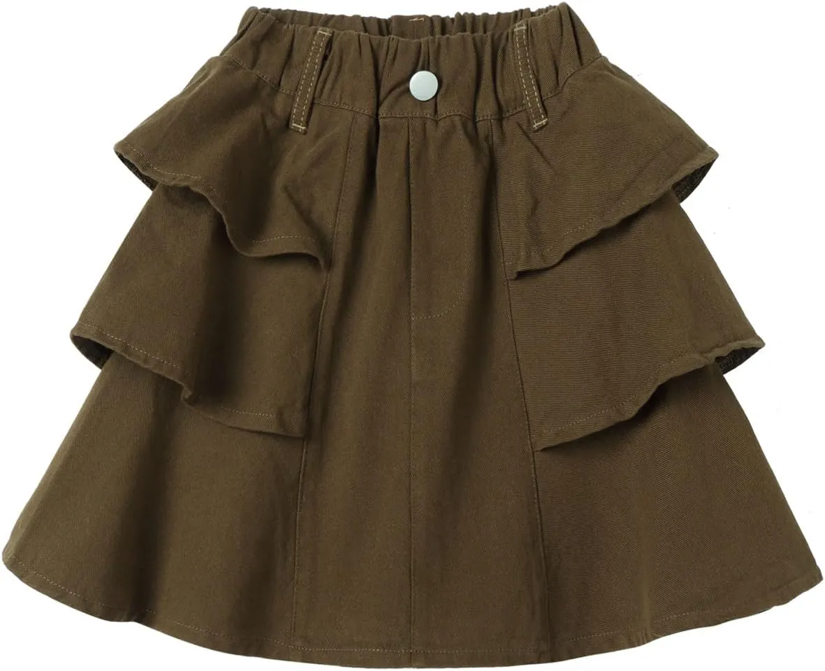 Mud Kingdom Girls Layered Jean Skirt Pull On Elastic Waist Demin Pleated Ruffle Skorts Casual