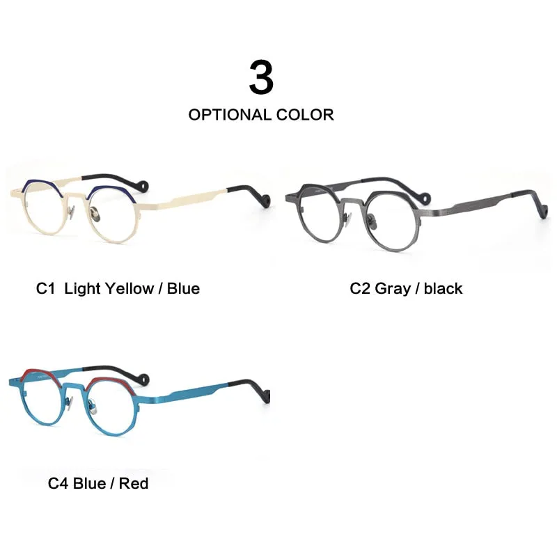 Muzz Unisex Full Rim Small Round Flat Top Titanium Eyeglasses T7759