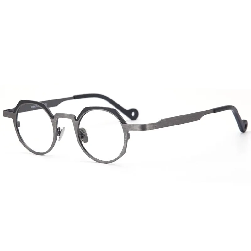 Muzz Unisex Full Rim Small Round Flat Top Titanium Eyeglasses T7759
