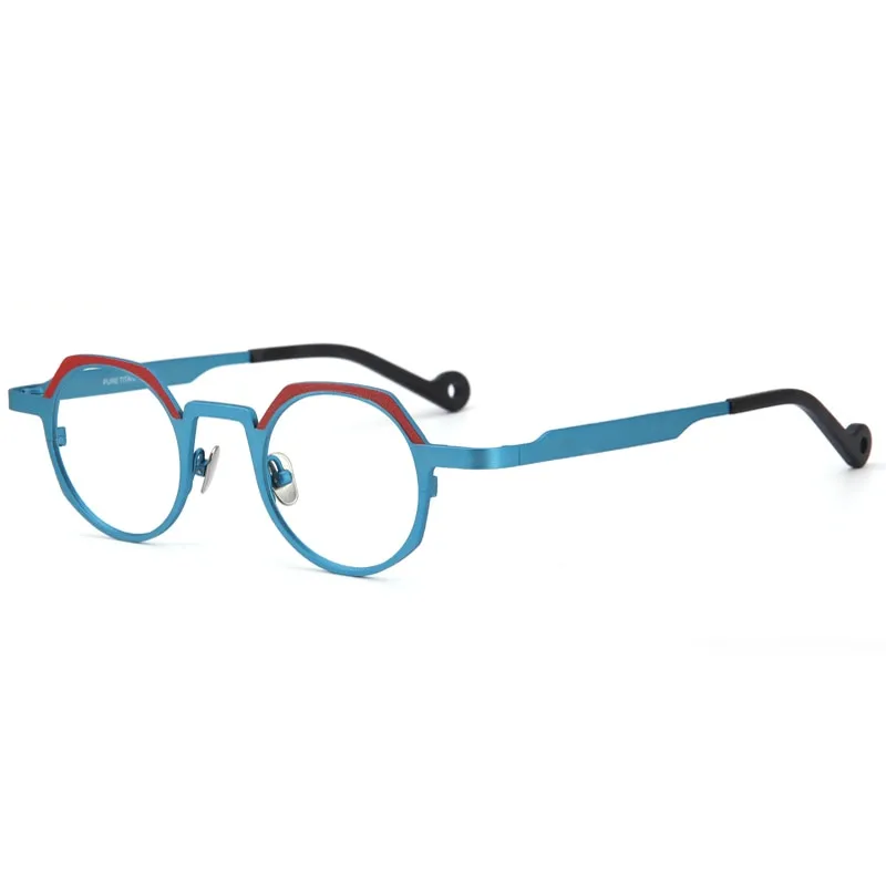 Muzz Unisex Full Rim Small Round Flat Top Titanium Eyeglasses T7759