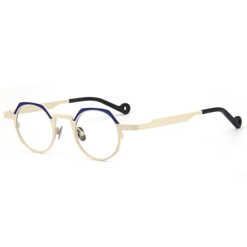 Muzz Unisex Full Rim Small Round Flat Top Titanium Eyeglasses T7759