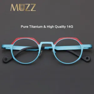 Muzz Unisex Full Rim Small Round Flat Top Titanium Eyeglasses T7759