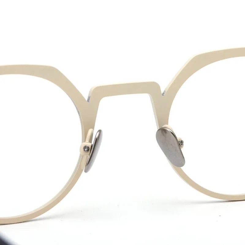 Muzz Unisex Full Rim Small Round Flat Top Titanium Eyeglasses T7759
