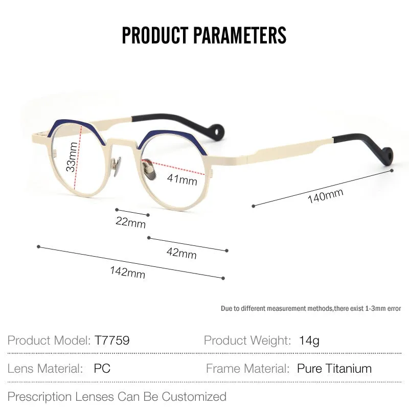 Muzz Unisex Full Rim Small Round Flat Top Titanium Eyeglasses T7759