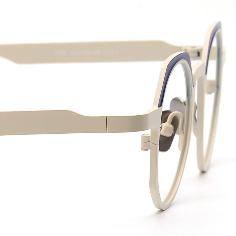 Muzz Unisex Full Rim Small Round Flat Top Titanium Eyeglasses T7759