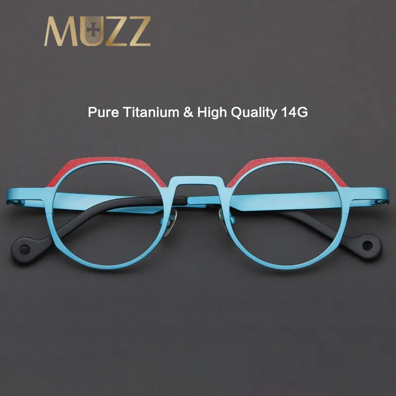 Muzz Unisex Full Rim Small Round Flat Top Titanium Eyeglasses T7759